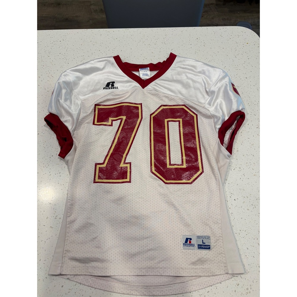 Vintage Russell Athletic Football Jersey White Maroon Gold 70 Y2K Large
